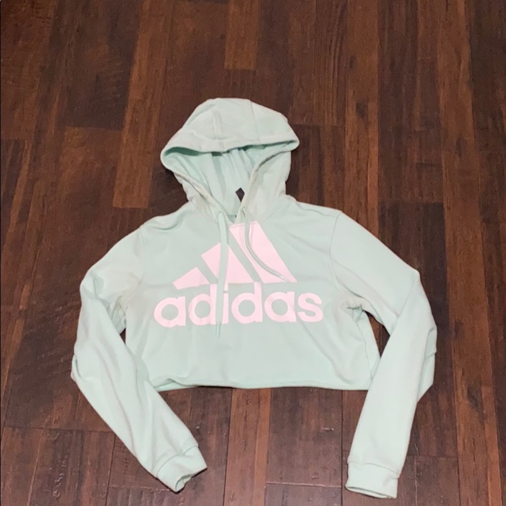 Mint green cropped adidas hoodie